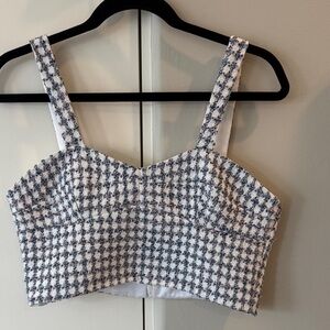 Amanda Uprichard Black and White Houndstooth Crop Top